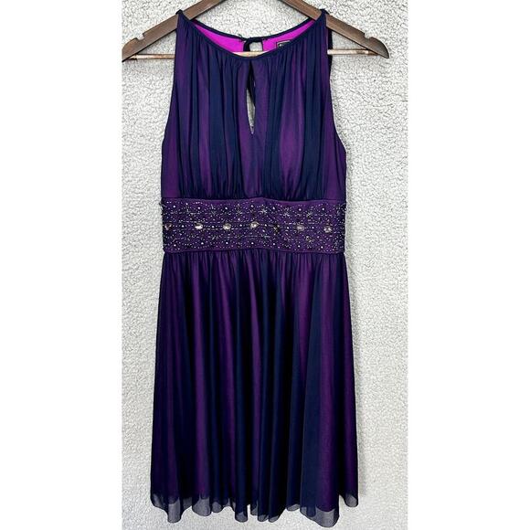 Jessica Howard Babydoll‎ Dress Womens 6P Purple Mesh Overlay Rhinestone Y2K HOCO - Picture 1 of 9